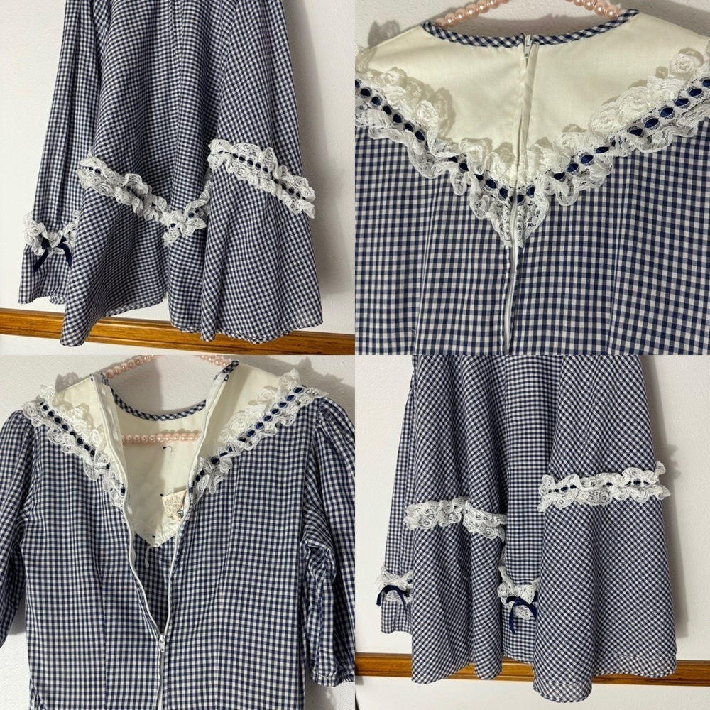 Vintage Jeri Bee navy blue gingham cottagecore dress size 10 - Picture 8 of 16